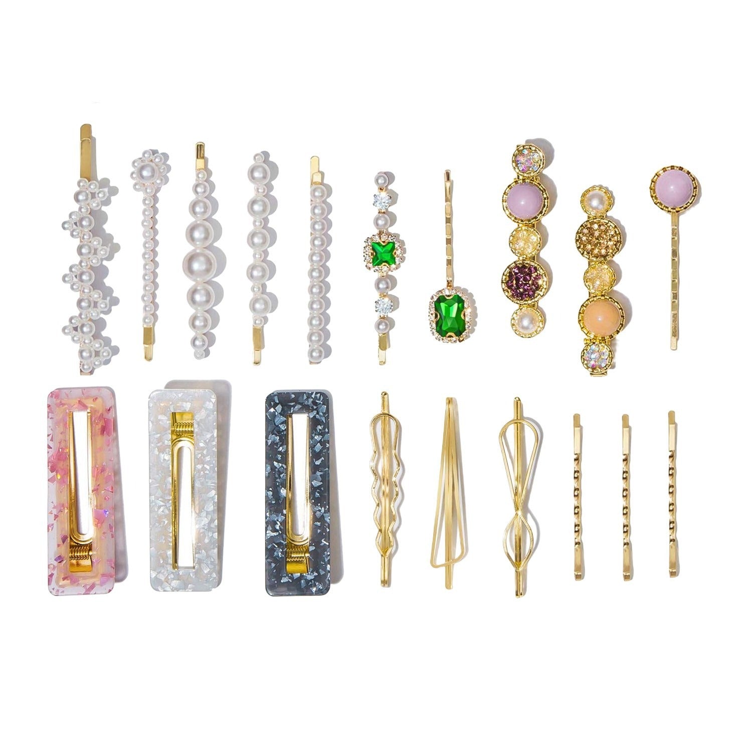 Acetic acid edge clip marble effect hair clip pearl candy color fashionable hair clip combination set