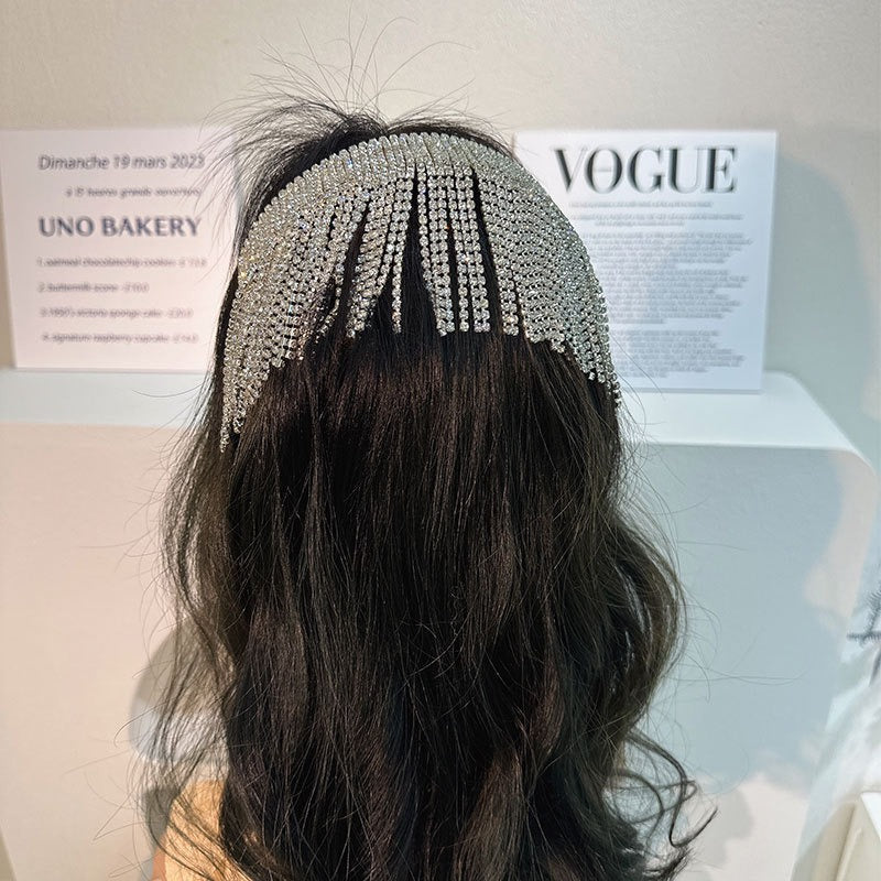 Fashionable rhinestone tassel headband