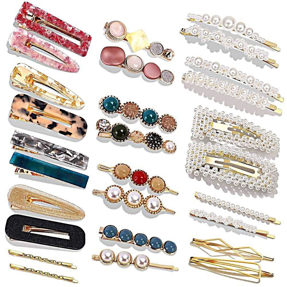 Acetic acid edge clip marble effect hair clip pearl candy color fashionable hair clip combination set