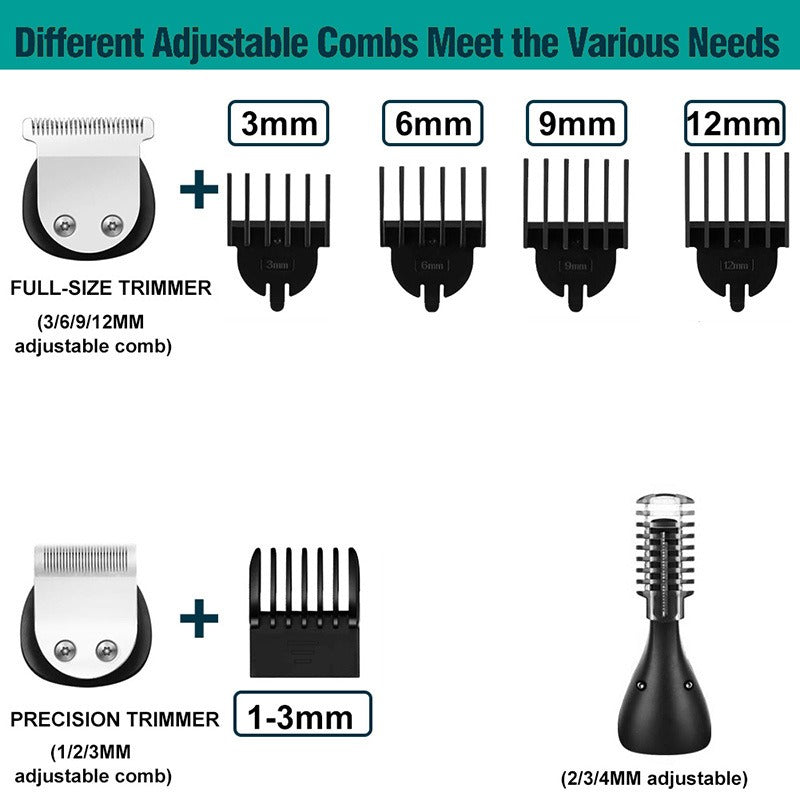 New 6 in 1 Multifunctional Hair Clippers Electric Hair Clippers Rechargeable Water Proof LCD Digital Display Haircutting Set