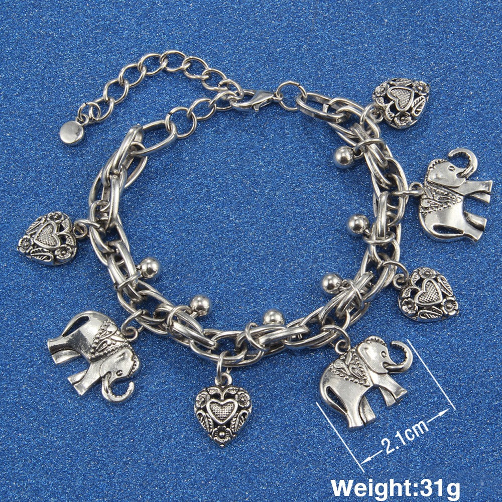 Alloy Carved Elephant Heart Pendant Beach Style Anklet
