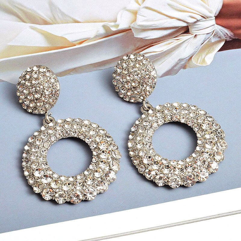 Fashion Large Round Temperament Diamond Earrings Women's Accessories