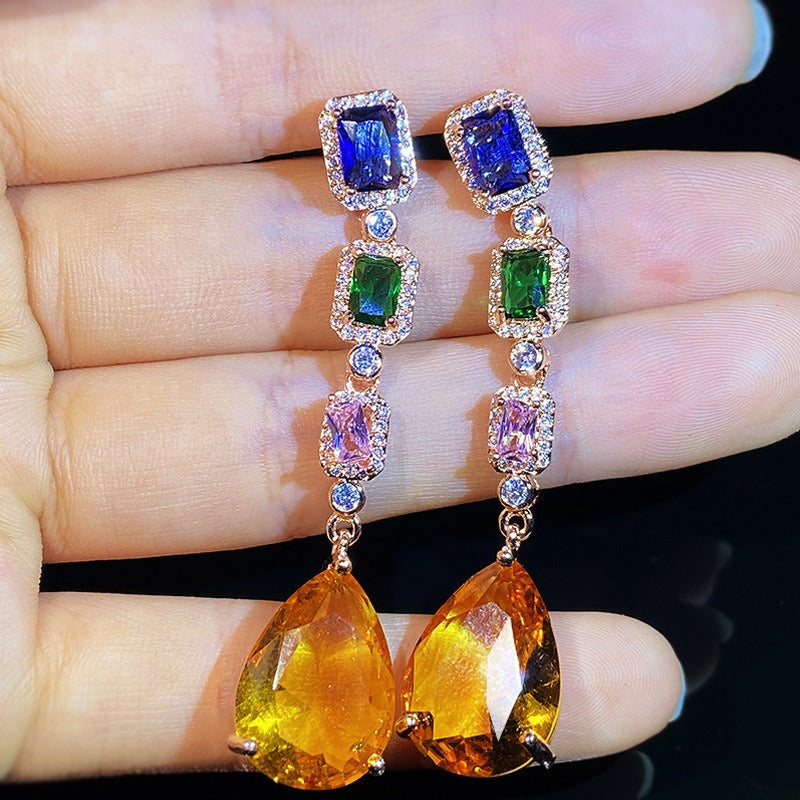 Colorful Gemstone Long Palace Earrings