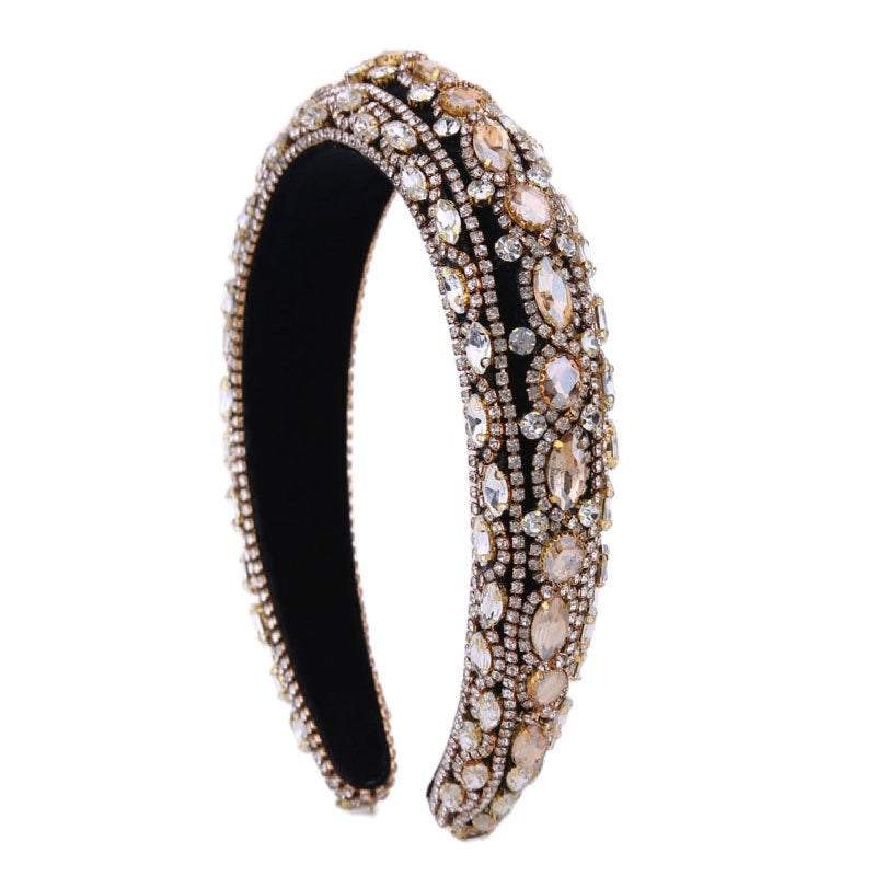Colored glass diamond heavy industry women's high-end headband headwear