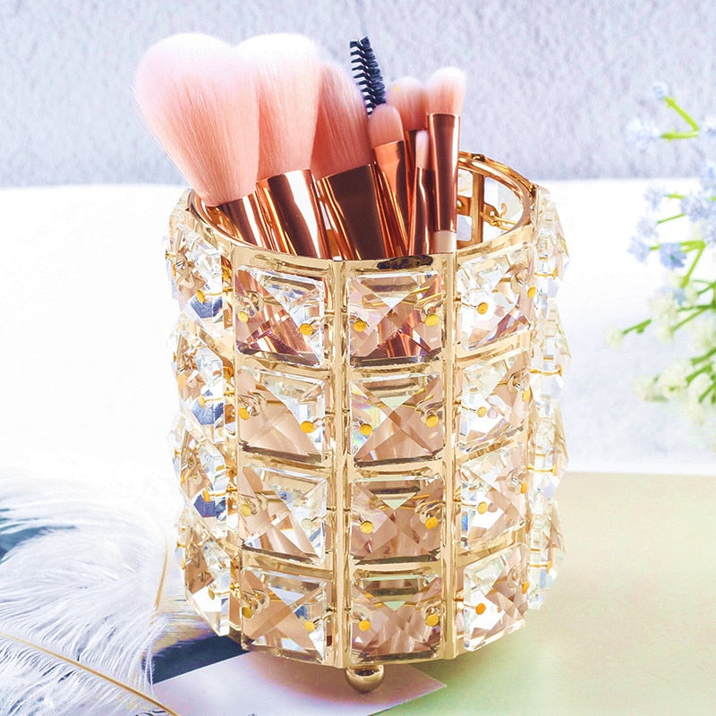 Metal Makeup Brush Storage Tube  Makeup Organizer Bead Crystal Jewelry Storage Box