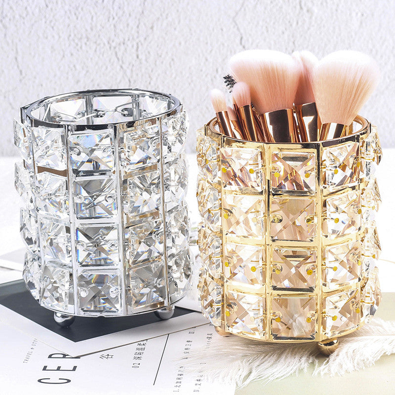 Metal Makeup Brush Storage Tube  Makeup Organizer Bead Crystal Jewelry Storage Box