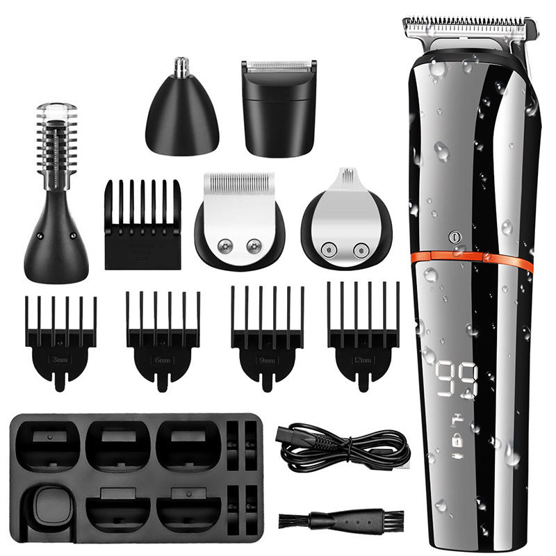 New 6 in 1 Multifunctional Hair Clippers Electric Hair Clippers Rechargeable Water Proof LCD Digital Display Haircutting Set
