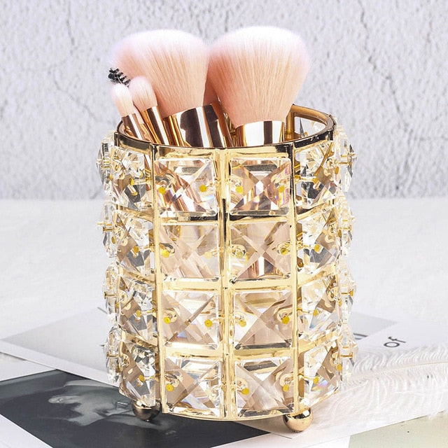 Metal Makeup Brush Storage Tube  Makeup Organizer Bead Crystal Jewelry Storage Box