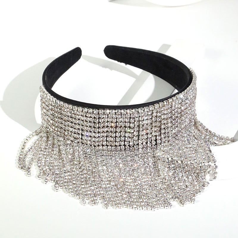 Fashionable rhinestone tassel headband