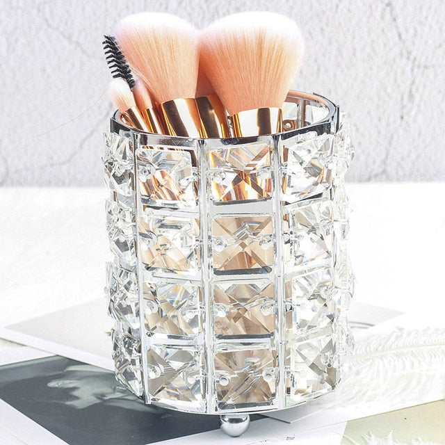 Metal Makeup Brush Storage Tube  Makeup Organizer Bead Crystal Jewelry Storage Box