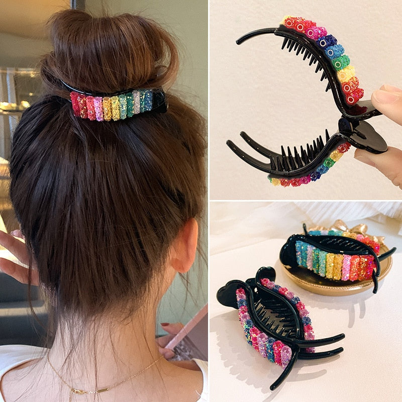 New Colorful Rainbow Hair Claws For Women Girls Hair Holder Clip Sweet Headband Hair Style Make Hairpin Fashion Hair Accessories Easily