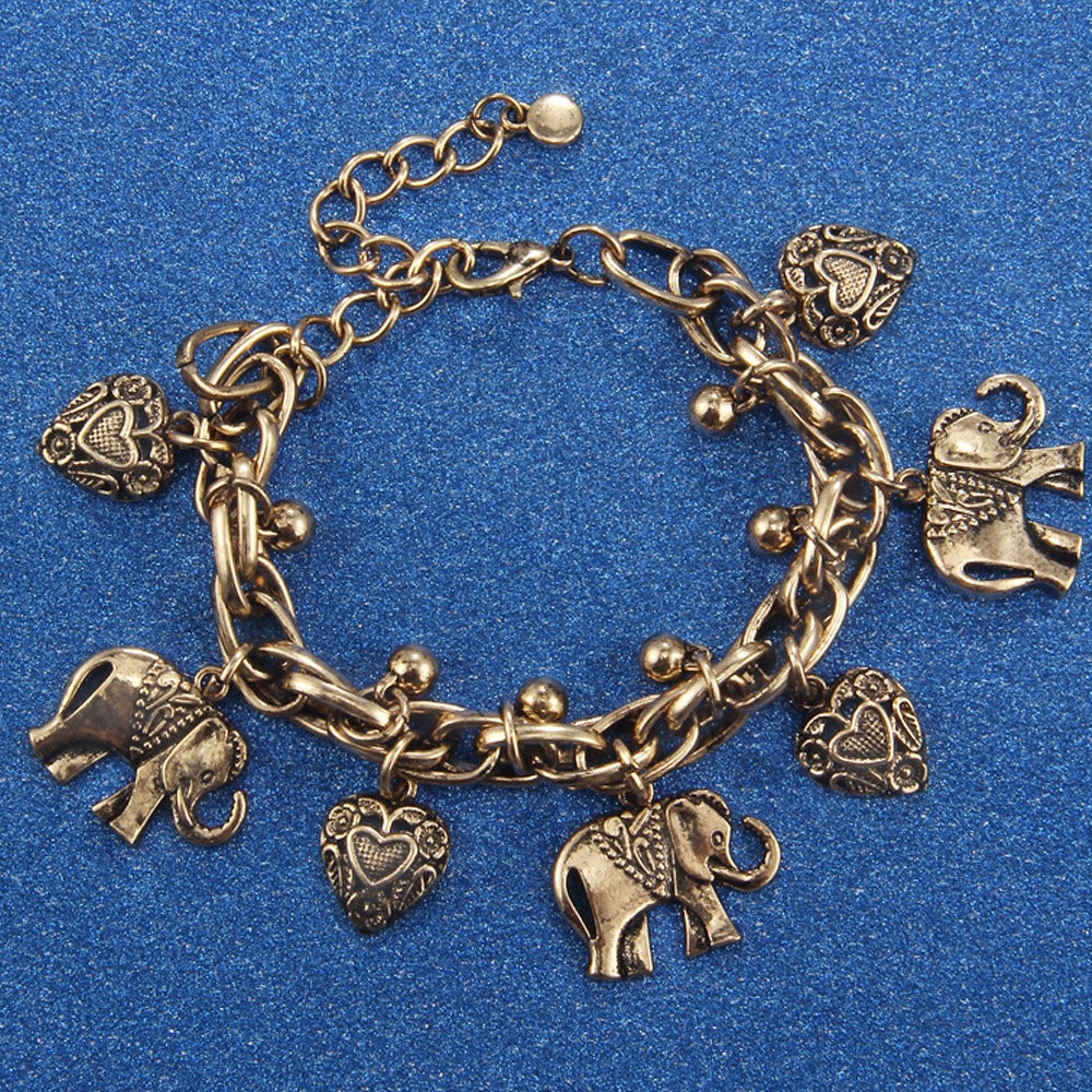 Alloy Carved Elephant Heart Pendant Beach Style Anklet