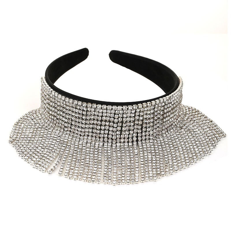 Fashionable rhinestone tassel headband