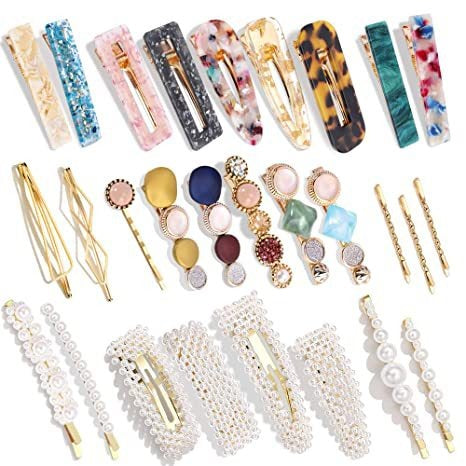 Acetic acid edge clip marble effect hair clip pearl candy color fashionable hair clip combination set