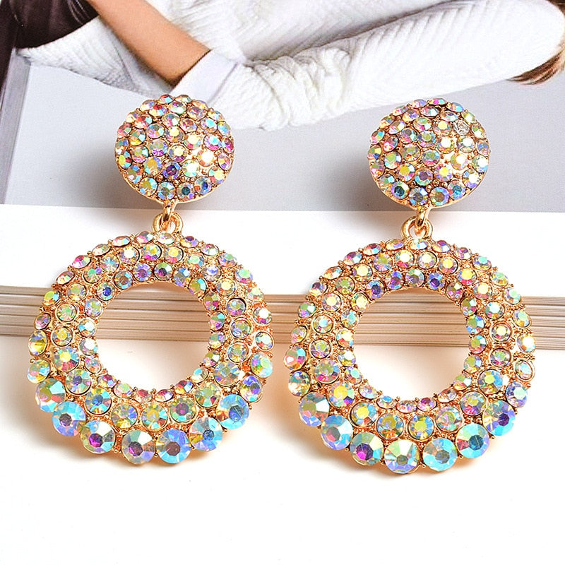 Fashion Large Round Temperament Diamond Earrings Women's Accessories